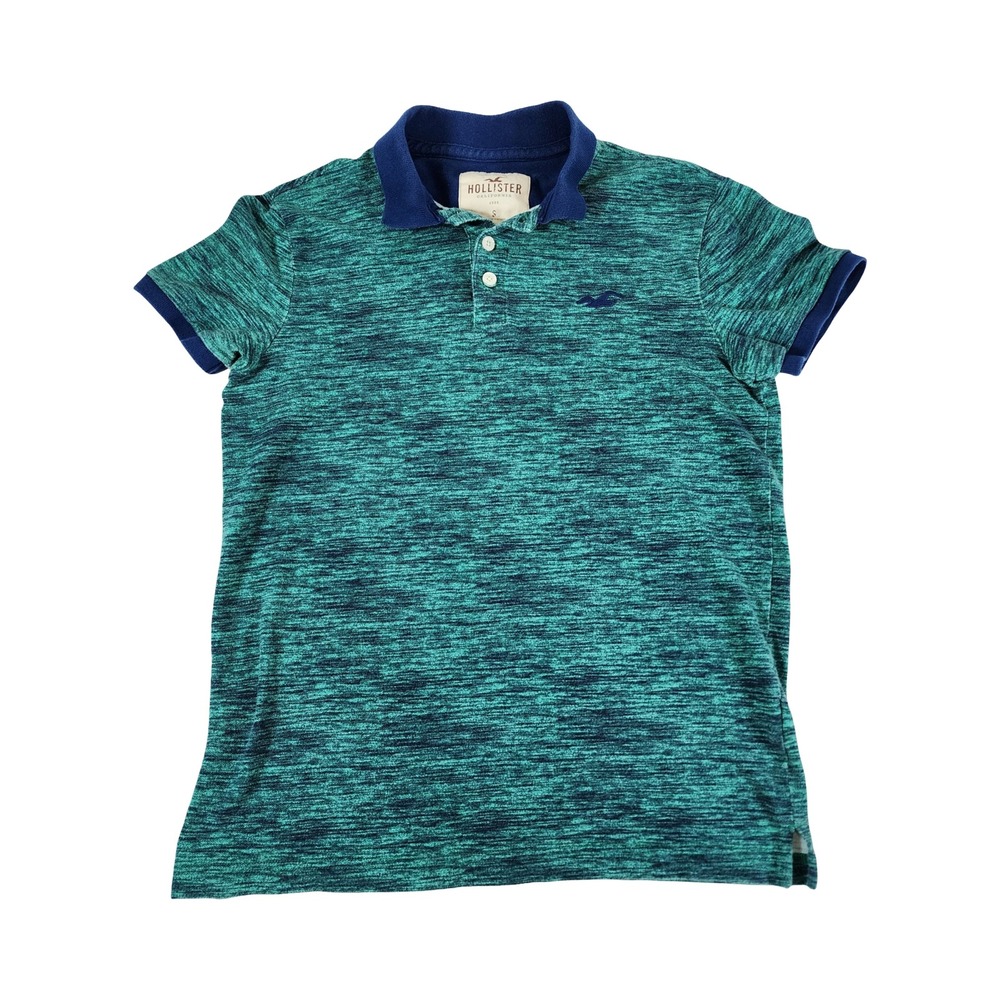 Hollister Mens Space Dye Polo Shirt‎ Teal Green Navy Blue Short Sleeve Small